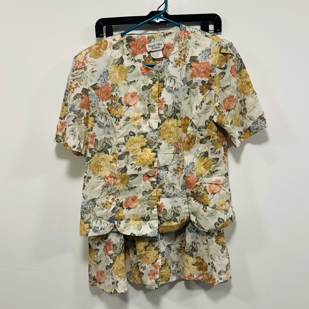 Stuart Alan Petites Floral Button Top and skirt set 90s teacher mom core
